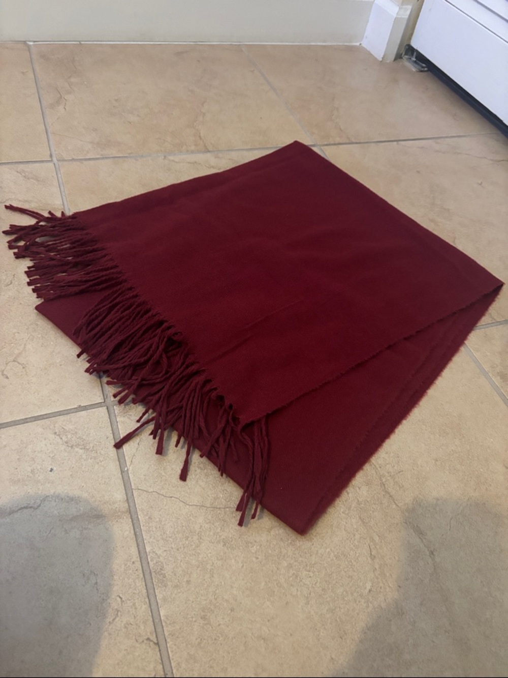 Women's Burgundy Fringe Scarf - Elegant Winter Accessory